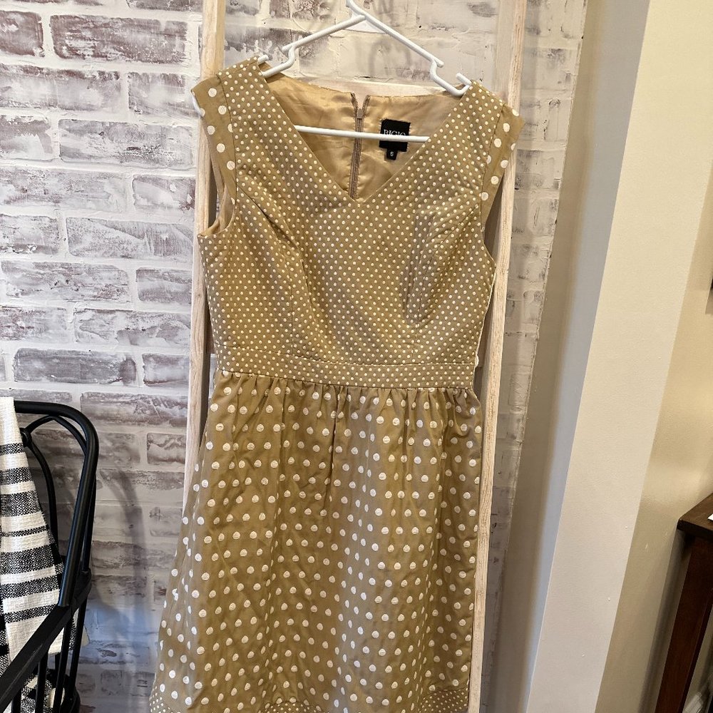Bigio Collection Womens Tan and White Dainty Polka Dot Dress Size 6